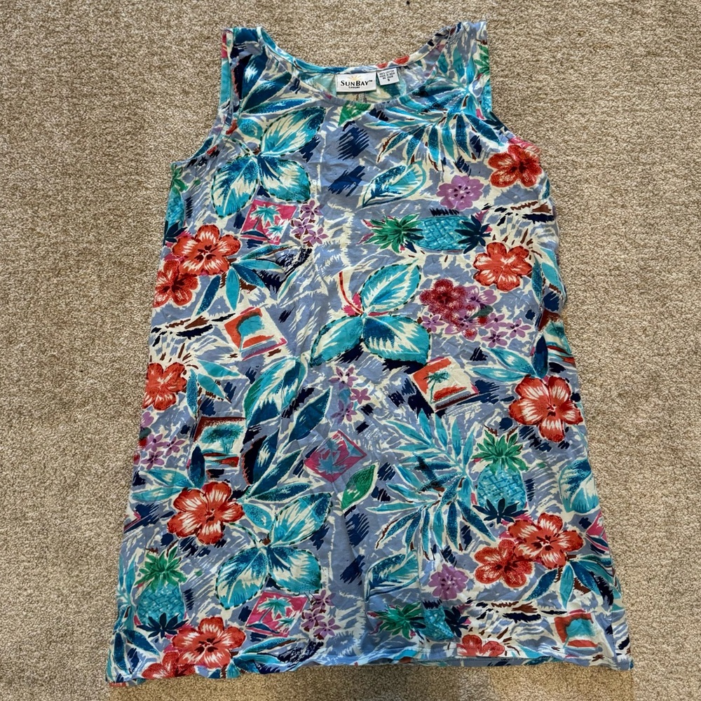 Colorful SunBay Leisure Floral Sleeveless Dress with Bead Detail